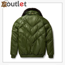 Load image into Gallery viewer, Olive Leather V Bomber Mens Jacket
