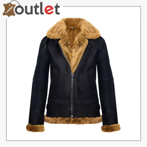 RAF Aviator Pilot Brown Womens Hooded Sheepskin Jacket B3 Flying Leather Jacket - Leather Outlet