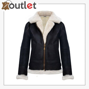 RAF Aviator Pilot Womens Hooded Sheepskin Jacket B3 Flying Leather Jacket - Leather Outlet