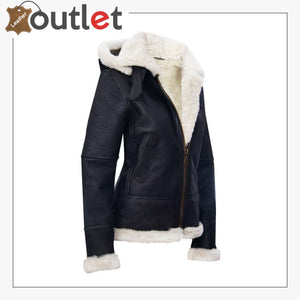 RAF Aviator Pilot Womens Hooded Sheepskin Jacket B3 Flying Leather Jacket - Leather Outlet