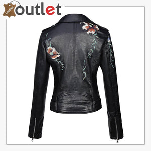 Real Black Leather studded jacket For Women