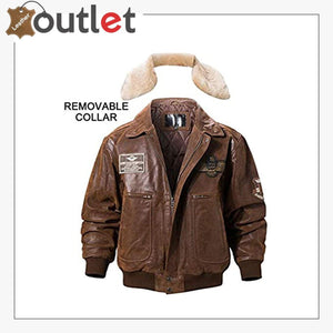Real Leather Bomber Jacket with Removable Fur Collar Aviator