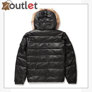 Real Quality Black Mens V Bomber Leather Jacket - Leather Outlet
