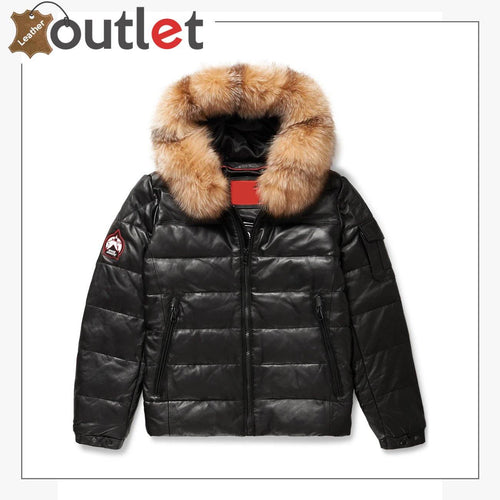 Real Quality Black Mens V Bomber Leather Jacket - Leather Outlet