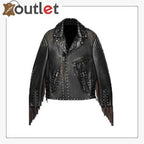 Studded Leather Biker Jacket with Fringe - Leather Outlet