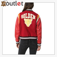 Load image into Gallery viewer, Red Color Scarlett Leather Varsity Bomber Jacket
