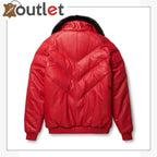 Red Real Qualilty Shearling Mens V Bomber Leather Jacket - Leather Outlet