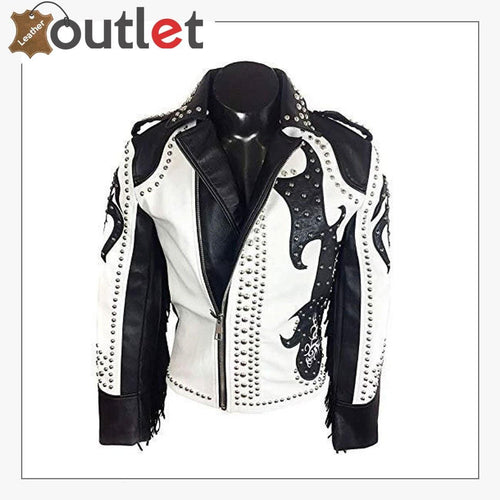 Rock Punk Gothic Studded Motorcycle Fringe Biker Leather Jacket