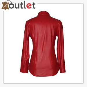 Shiny Metallic PU Faux Leather Shirt For Women