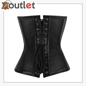 Steam Punk Full Steel Boned C Hook Over bust Bustier Gothic Black Leather Corset Leather Outlet