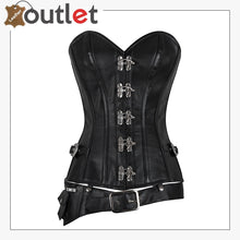 Load image into Gallery viewer, Steam Punk Full Steel Boned C Hook Over bust Bustier Gothic Black Leather Corset Leather Outlet
