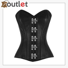 Load image into Gallery viewer, Steam Punk Full Steel Boned C Hook Over bust Bustier Gothic Black Leather Corset Leather Outlet
