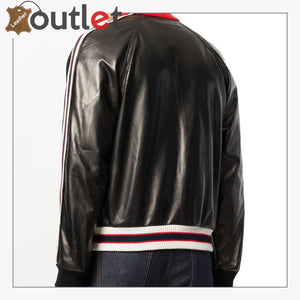 Stripe Trim Womens Leather Bomber Jacket - Leather Outlet