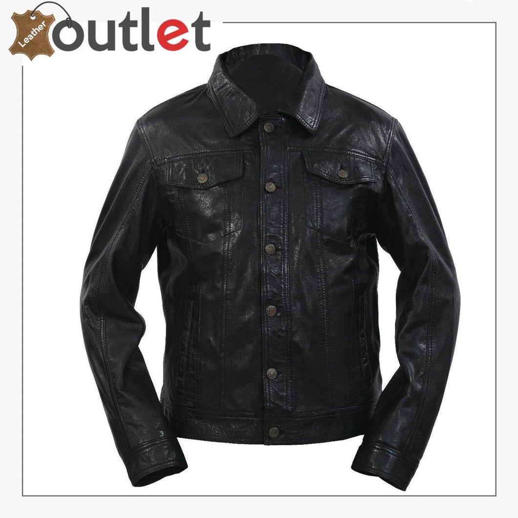 Style Slim Fit Casual Black Leather Shirt 