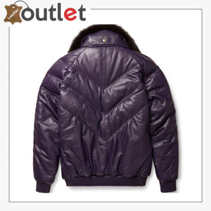 Stylish Look Purple Leather V Bomber Jacket