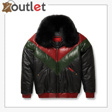 Load image into Gallery viewer, Three-Tone Red, Green And Black V-Bomber Leather Jacket
