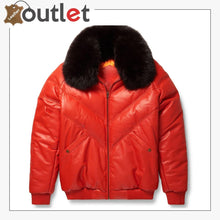 Load image into Gallery viewer, Top Saller Orange Leather V Bomber Jacket for Mens
