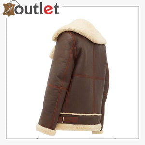 Women Coffee Brown Shearling Leather Jacket