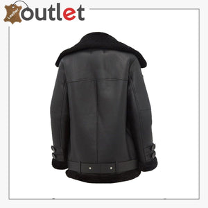 Women Pitch Black B3 Shearling Leather Jacket