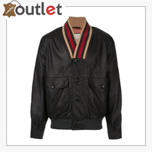 Load image into Gallery viewer, Web Collar Womens Leather Bomber Jacket - Leather Outlet
