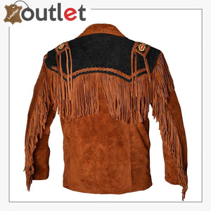 Western Cowboy Men's Brown Fringed Suede Leather Jacket - Leather Outlet