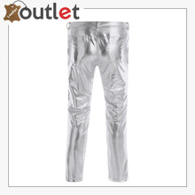 Load image into Gallery viewer, White Color Disco Nigh Club Leather Metallic Straight Pant Trouser
