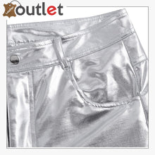 Load image into Gallery viewer, White Color Disco Nigh Club Leather Metallic Straight Pant Trouser
