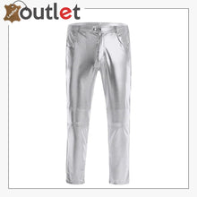 Load image into Gallery viewer, White Color Disco Nigh Club Leather Metallic Straight Pant Trouser
