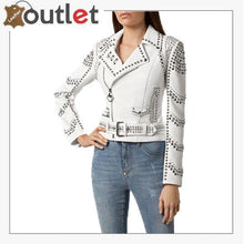 Load image into Gallery viewer, White Lambskin Perfecto Spike-Stud Biker Jacket
