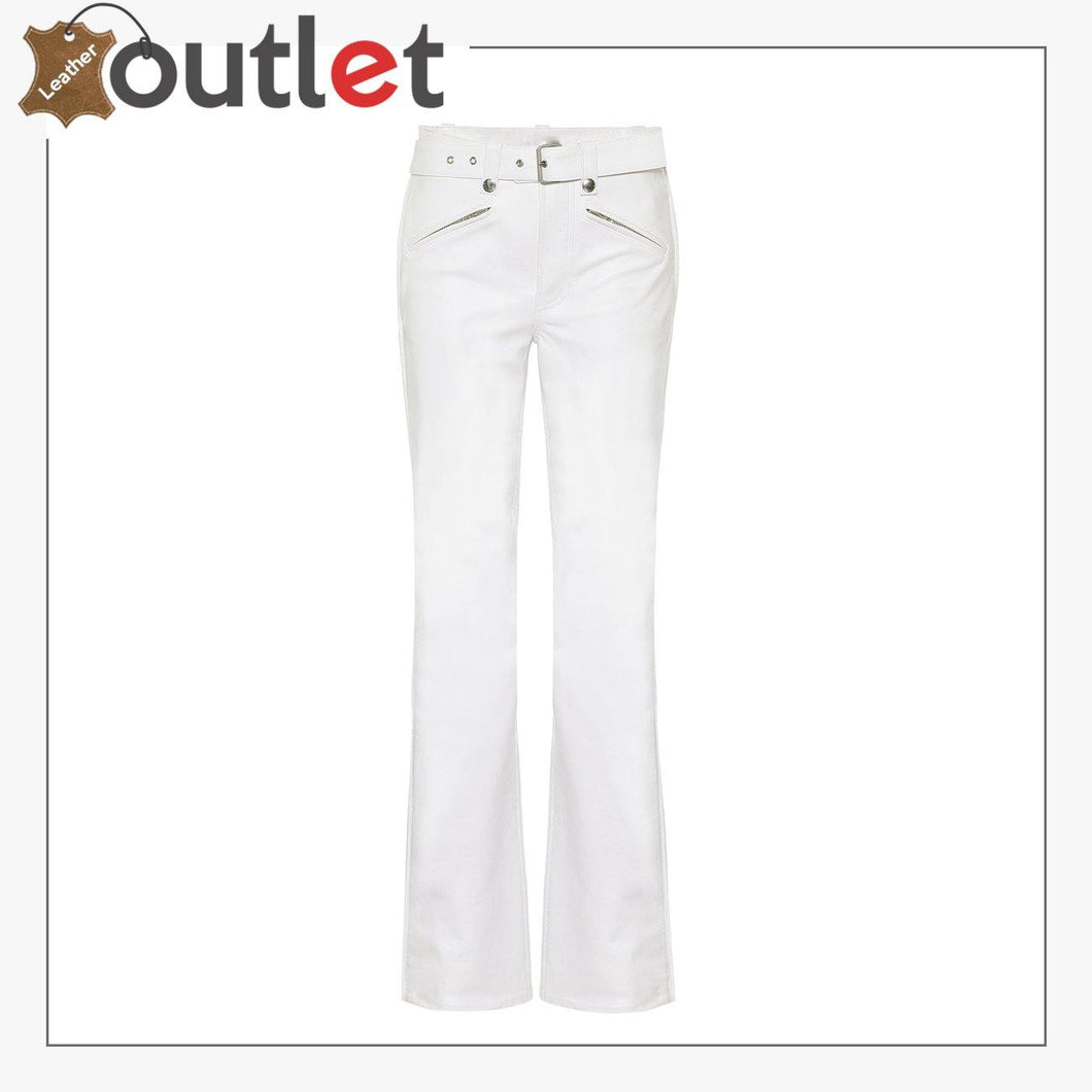 White Mens Stylish Leather Pants - Leather Outlet