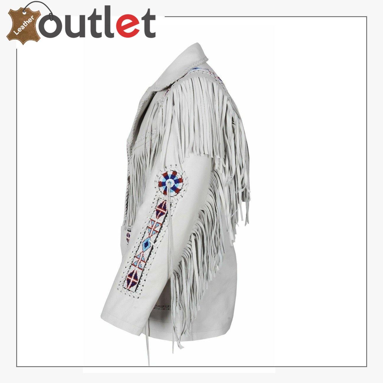 White Western Style Genuine Finished Cow Leather jacket - Leather Outlet