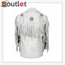 Load image into Gallery viewer, White Western Style Genuine Finished Cow Leather jacket - Leather Outlet
