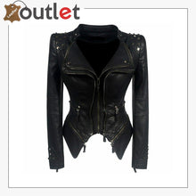 Load image into Gallery viewer, Winter Motorcycle Pure leather Jacket Women - Leather Outlet
