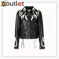 Women Fashion Printed Flame Effect Leather Jacket