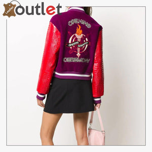 Women New Sateen Bomber Varsity Jacket - Leather Outlet