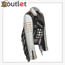 Load image into Gallery viewer, Women Punk Biker Jacket Letter Print Graffiti Rivet Fringe Coat
