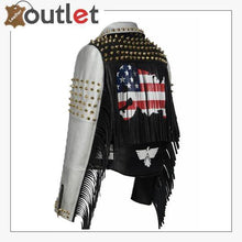 Load image into Gallery viewer, Women Punk Biker Jacket Letter Print Graffiti Rivet Fringe Coat

