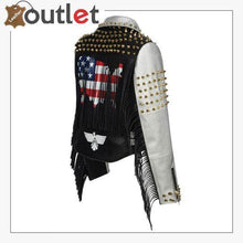 Load image into Gallery viewer, Women Punk Biker Jacket Letter Print Graffiti Rivet Fringe Coat
