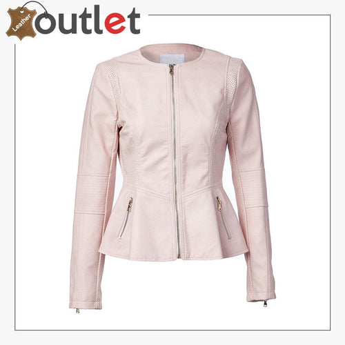 Women's Ladies Peplum Hem Faux Leather Jacket - Leather Outlet