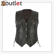 Load image into Gallery viewer, Womens Black Pocket Cowhide Leather Motorcycle Biker Vest
