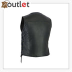 Womens Black Pocket Cowhide Leather Motorcycle Biker Vest