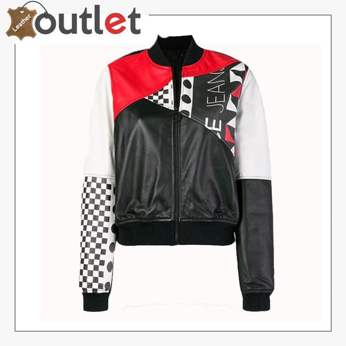 Womens Fashion Printed Bomber Leather Jacket