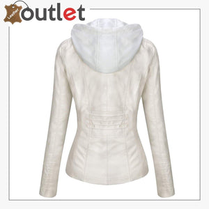 Womens Hooded Faux Leather Fashion Jacket