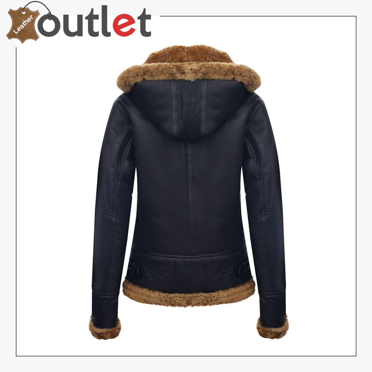 Womens Hooded Sheepskin Jacket B3 Flying Leather Jacket - Leather Outlet