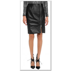 Womens Knee Length Genuine Soft Lambskin Black Leather Skirt Leather Outlet