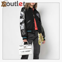 Load image into Gallery viewer, Womens Leather Varsity Inspired Bomber Jacket
