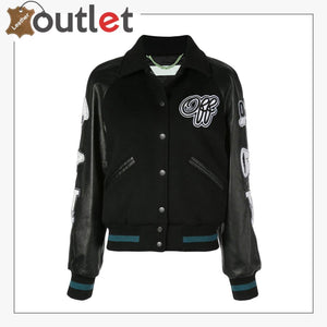 Womens Leather Varsity Inspired Bomber Jacket