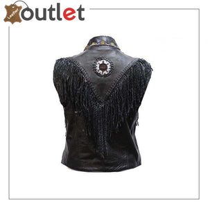 Womens Leather Vest With Nylon Lining Bone & Beads - Leather Outlet