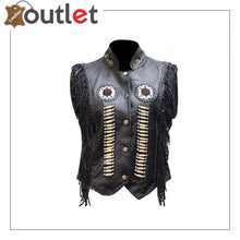 Load image into Gallery viewer, Womens Leather Vest With Nylon Lining Bone &amp; Beads - Leather Outlet
