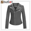 Womens Studded Leather Moto Biker Jacket